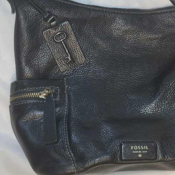 Vintage Fossil Emerson Bag Hobo Crossbody Black Pebble Leather Shoulder Bag Hand - Picture 6 of 16